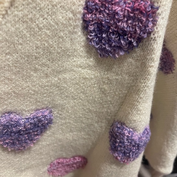 & merci Sweaters - & MERCI BRAND open front cardigan w purple Sherpa hearts all over. Size L TAGS!